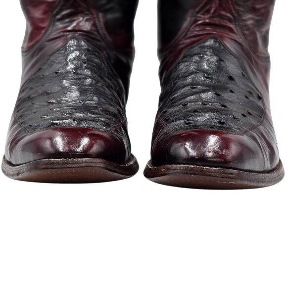 Lucchese San Antonio Exotic Mens 10D Black Cherry Ostrich Cowboy Western Boots - Picture 9 of 14